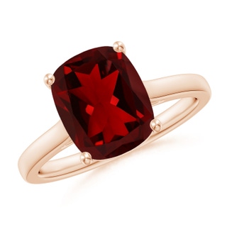 10x8mm AAAA Classic Cushion Garnet Solitaire Ring with Hidden Accents in 10K Rose Gold
