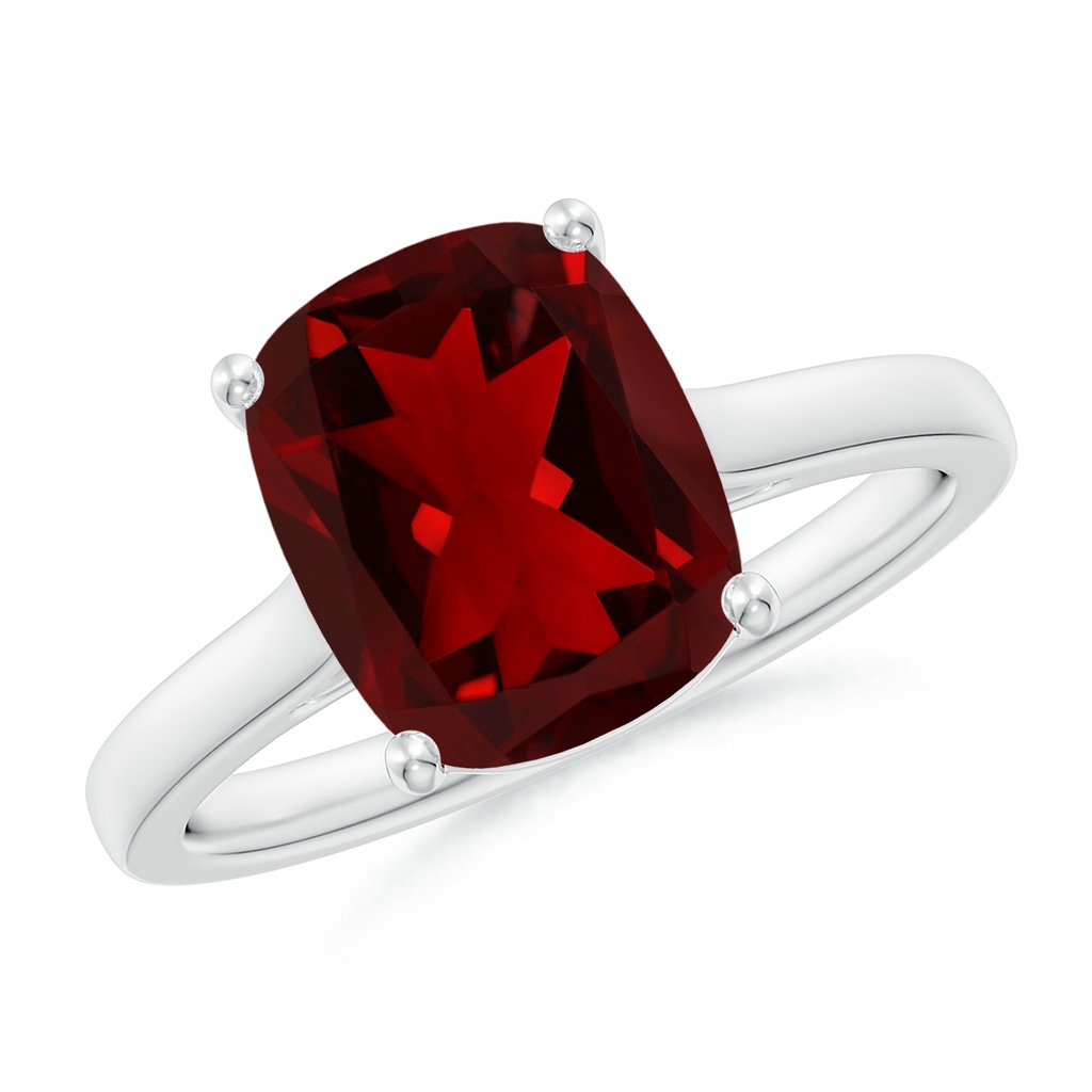 10x8mm AAAA Classic Cushion Garnet Solitaire Ring with Hidden Accents in P950 Platinum