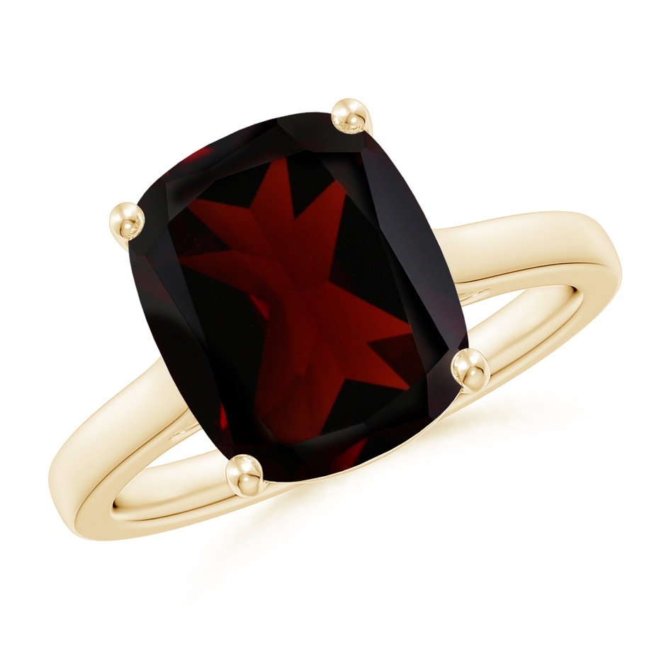 11x9mm A Classic Cushion Garnet Solitaire Ring with Hidden Accents in 10K Yellow Gold 