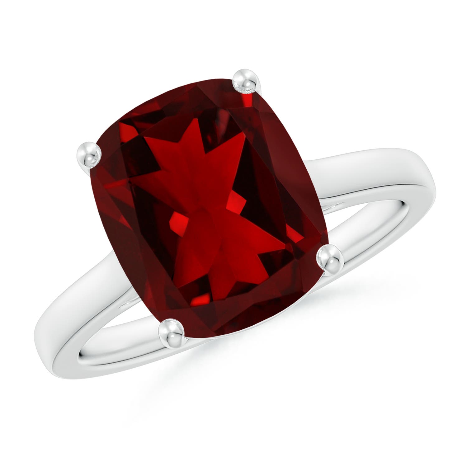 11x9mm AAAA Classic Cushion Garnet Solitaire Ring in 18K White Gold