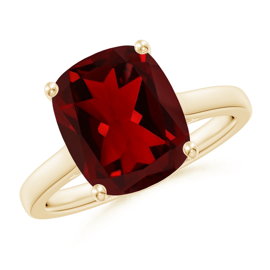 11x9mm AAAA Classic Cushion Garnet Solitaire Ring with Hidden Accents in Yellow Gold 