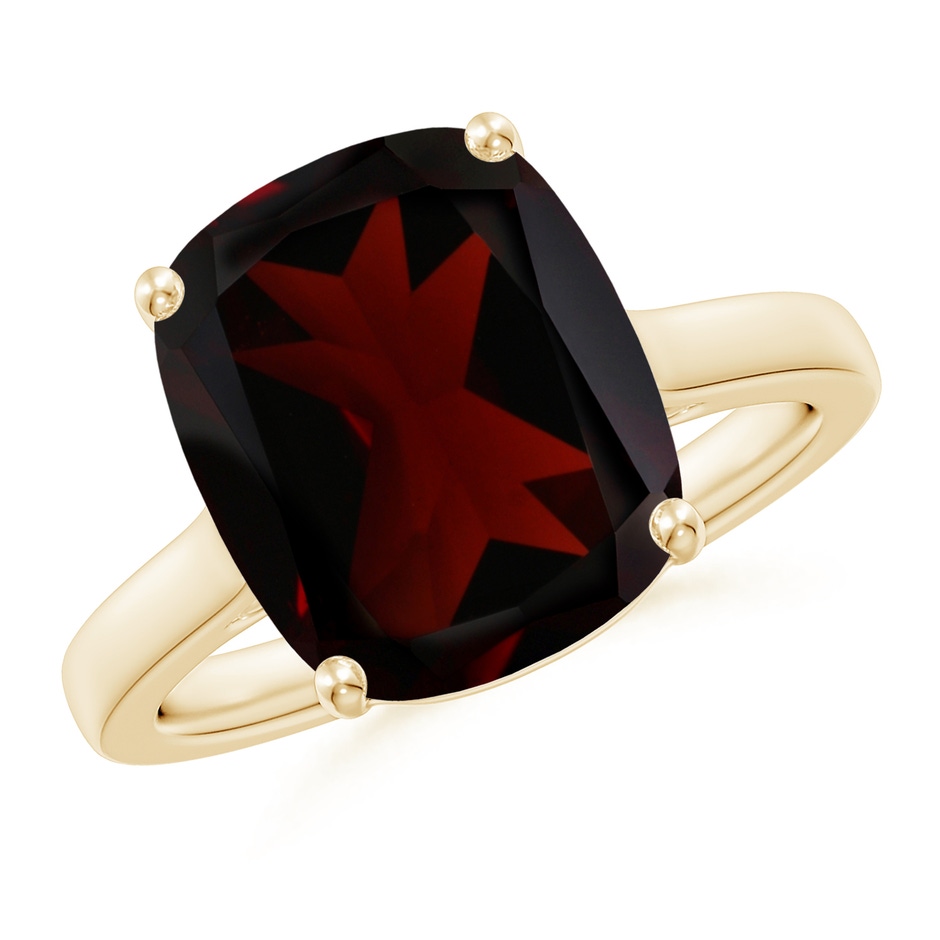 12x10mm A Classic Cushion Garnet Solitaire Ring with Hidden Accents in Yellow Gold 