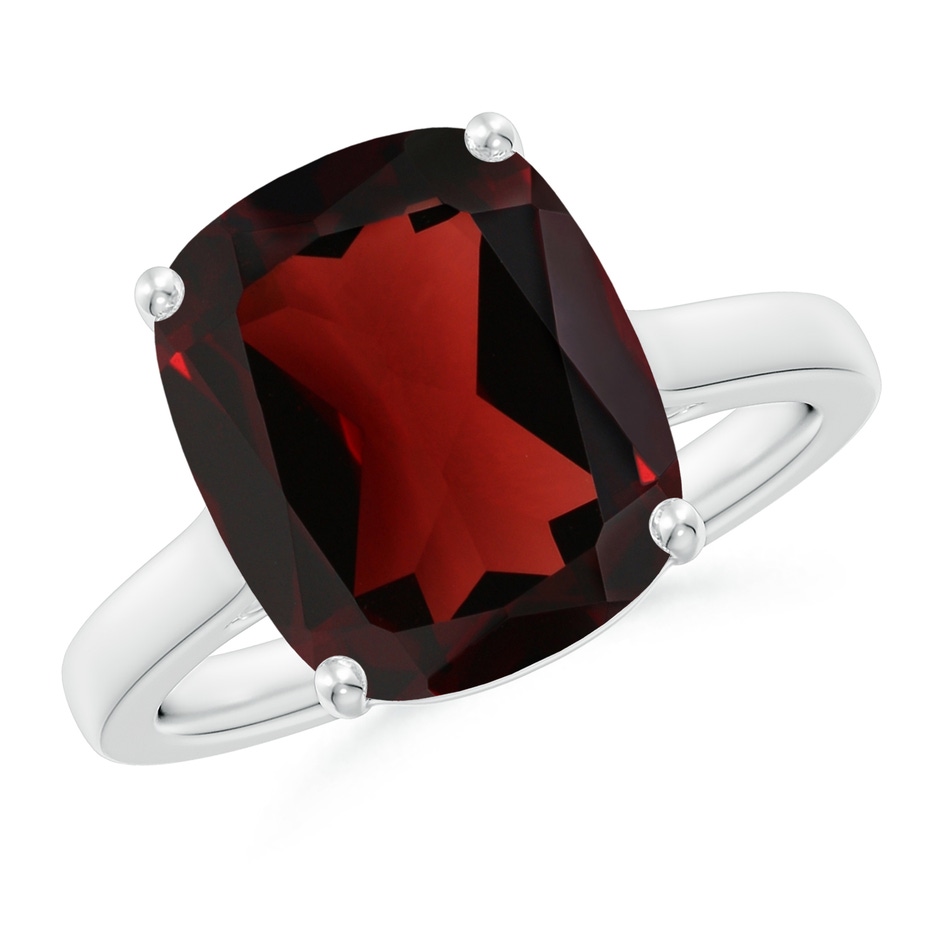 12x10mm AA Classic Cushion Garnet Solitaire Ring with Hidden Accents in White Gold 