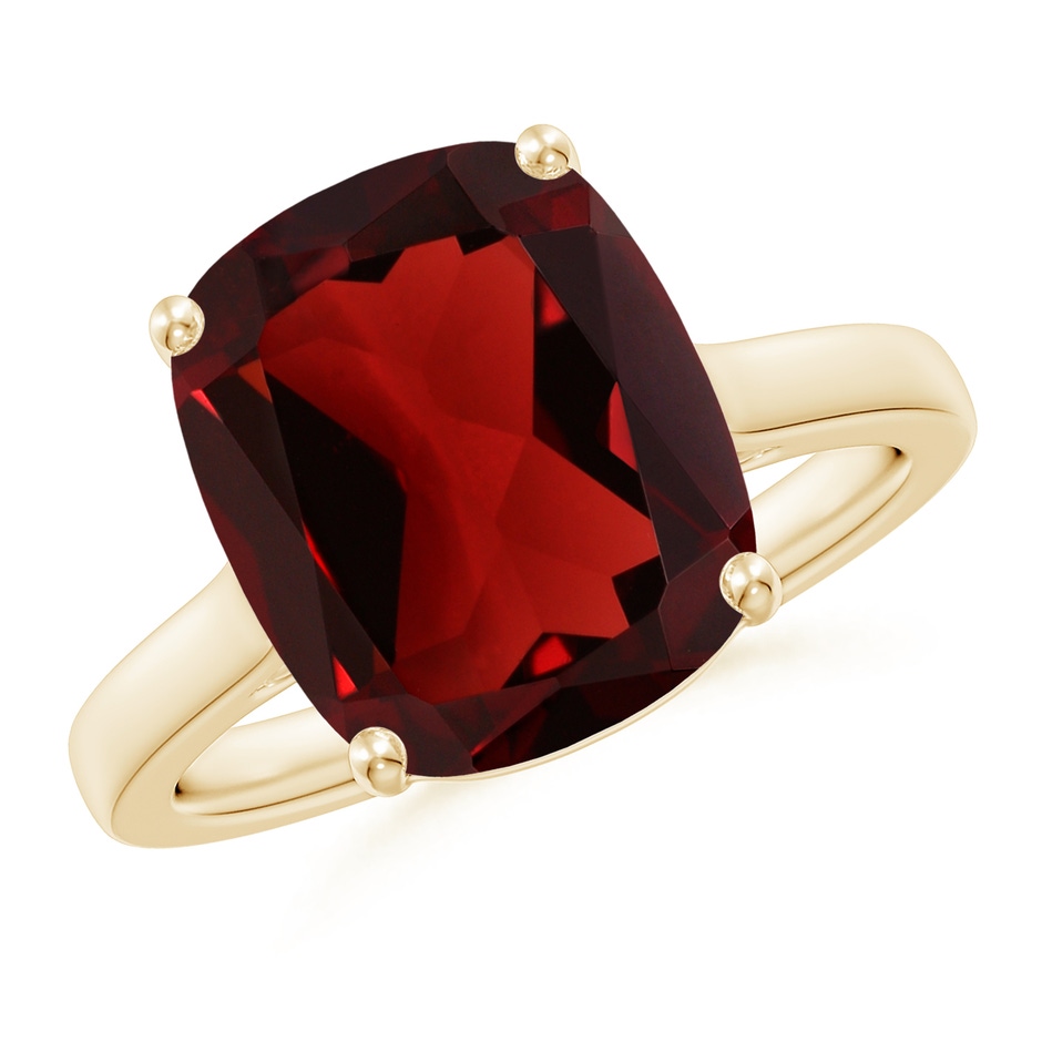 12x10mm AAA Classic Cushion Garnet Solitaire Ring with Hidden Accents in Yellow Gold 