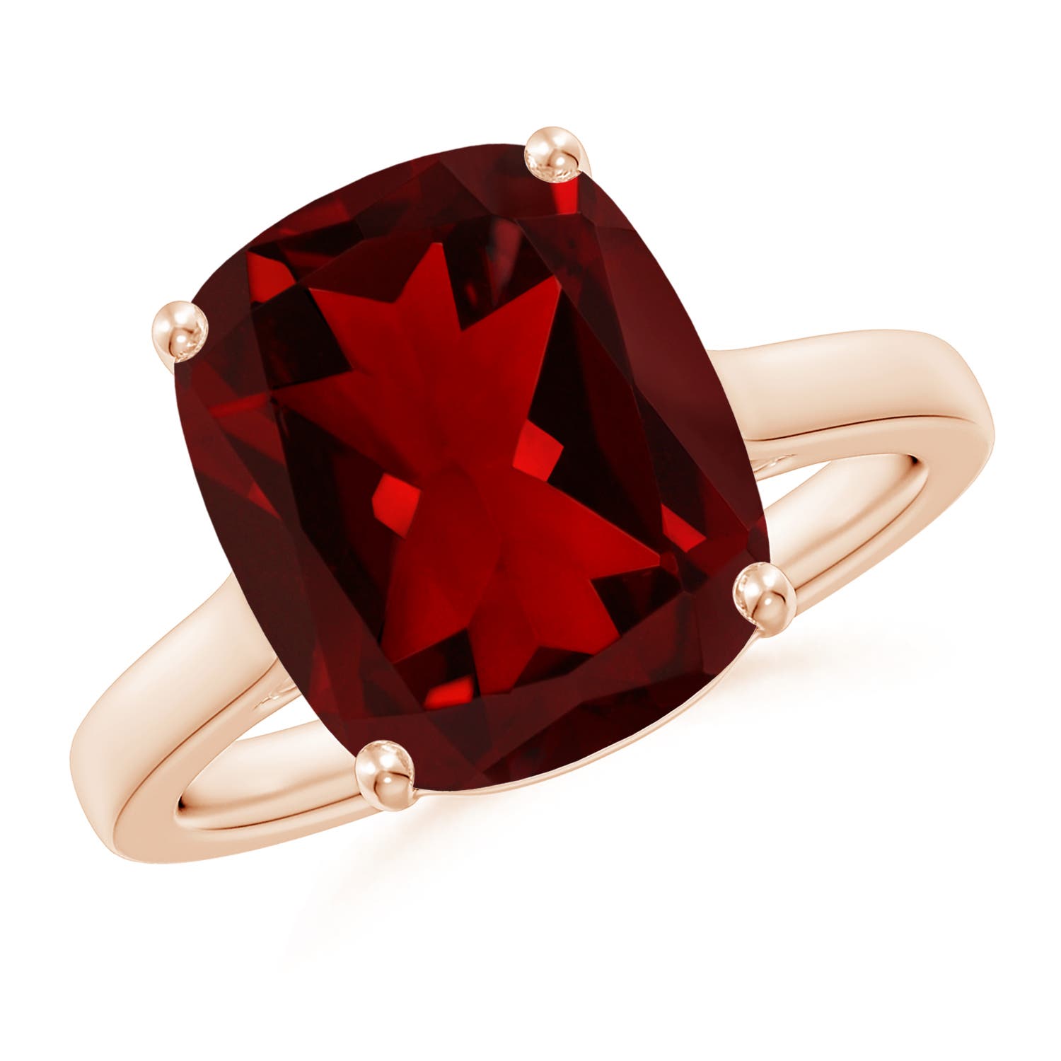 12x10mm AAAA Classic Cushion Garnet Solitaire Ring in 18K Rose Gold