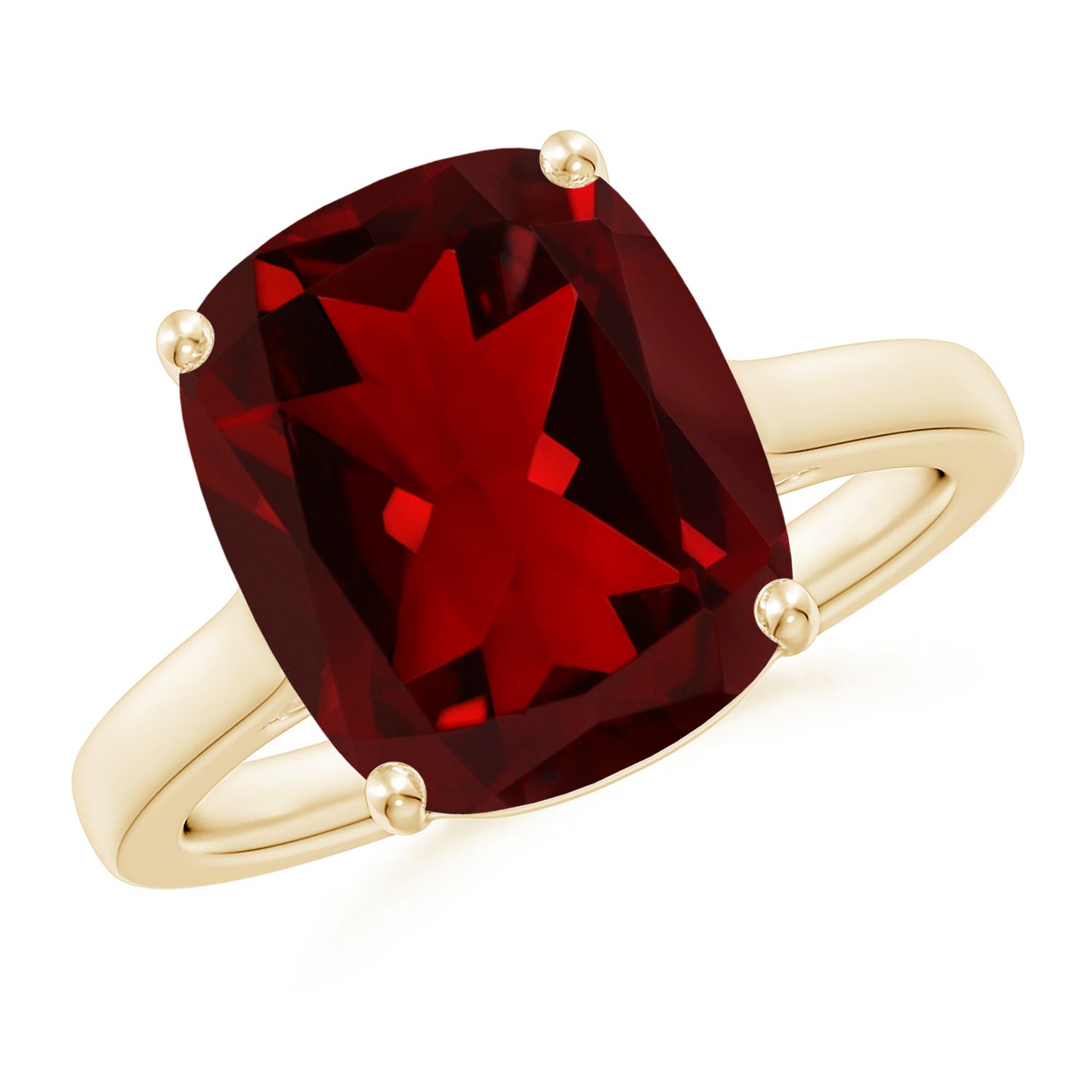 12x10mm AAAA Classic Cushion Garnet Solitaire Ring in 18K Yellow Gold