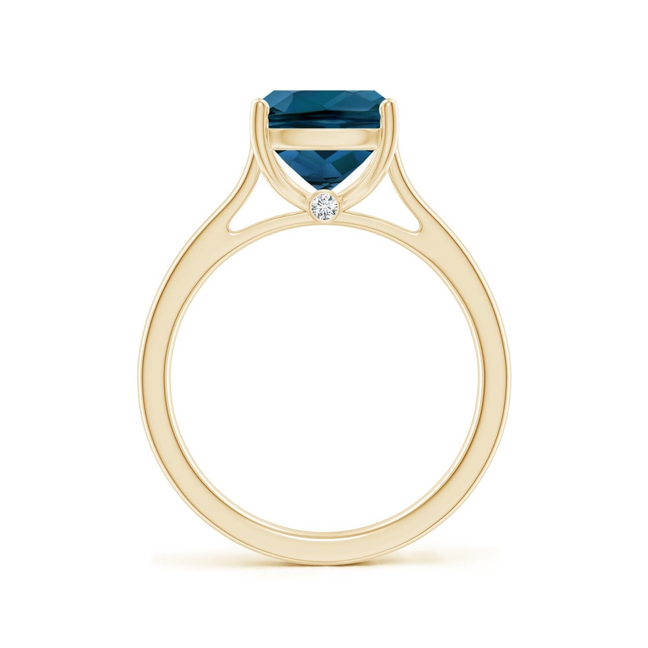10x8mm AAAA Classic Cushion London Blue Topaz Solitaire Ring with Hidden Accents in 18K Yellow Gold side 199