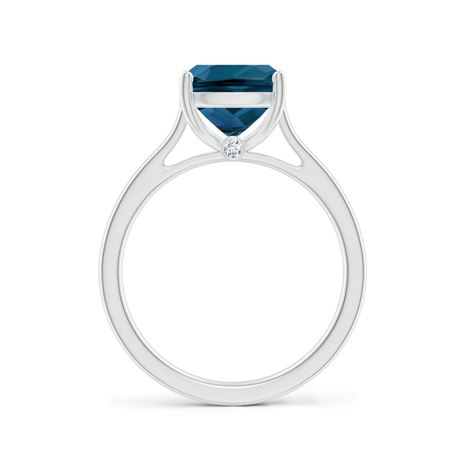 10x8mm AAAA Classic Cushion London Blue Topaz Solitaire Ring with Hidden Accents in P950 Platinum