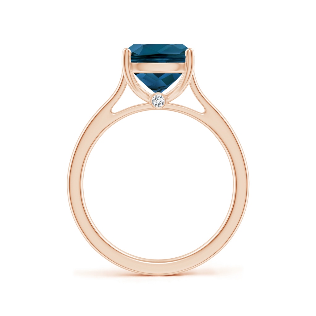 10x8mm AAAA Classic Cushion London Blue Topaz Solitaire Ring in Rose Gold Side-1