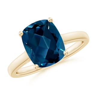 10x8mm AAAA Classic Cushion London Blue Topaz Solitaire Ring in Yellow Gold