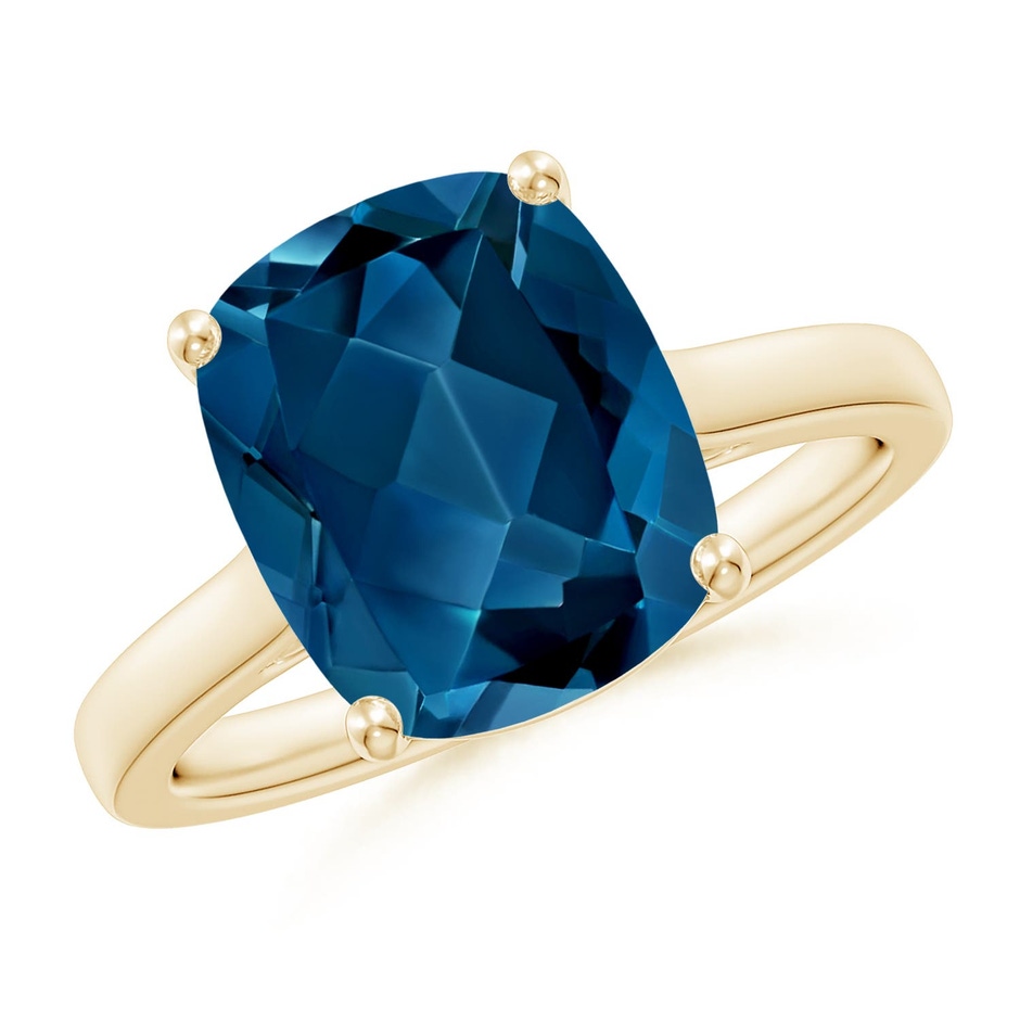 11x9mm AAA Classic Cushion London Blue Topaz Solitaire Ring with Hidden Accents in 10K Yellow Gold 