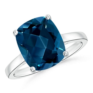 11x9mm AAAA Classic Cushion London Blue Topaz Solitaire Ring in 10K White Gold
