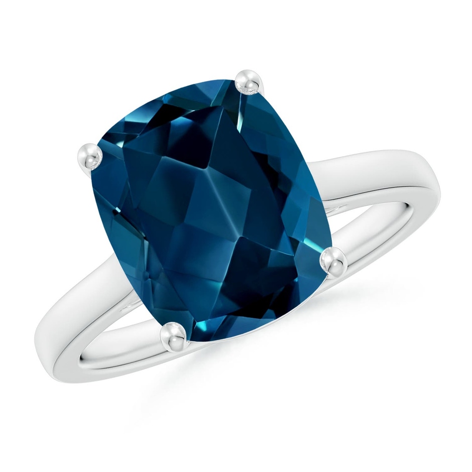 11x9mm AAAA Classic Cushion London Blue Topaz Solitaire Ring with Hidden Accents in 10K White Gold 