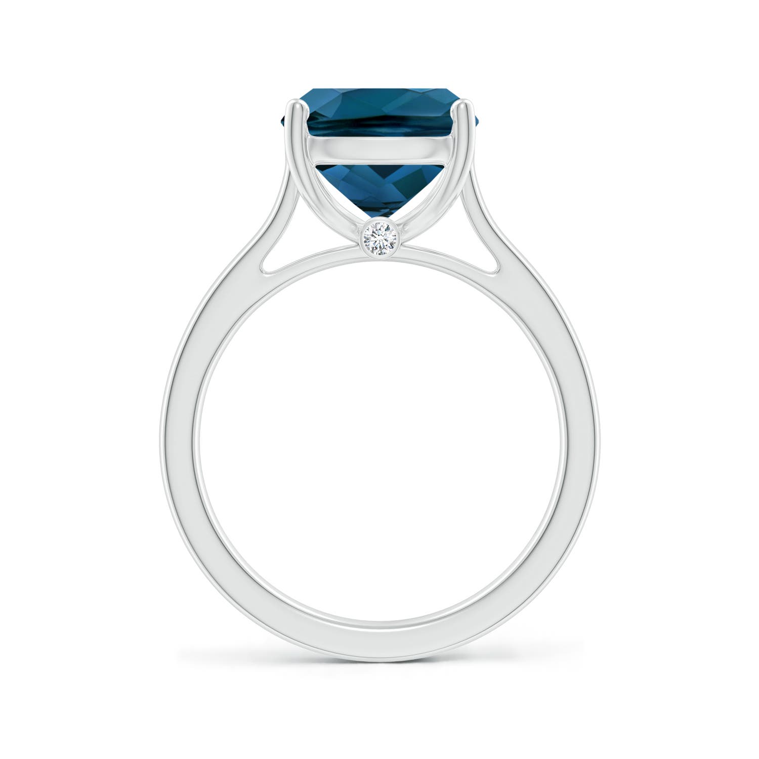 11x9mm AAAA Classic Cushion London Blue Topaz Solitaire Ring with Hidden Accents in P950 Platinum