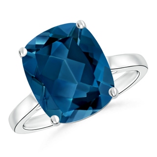 12x10mm AAA Classic Cushion London Blue Topaz Solitaire Ring in White Gold