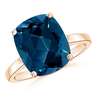 12x10mm AAAA Classic Cushion London Blue Topaz Solitaire Ring with Hidden Accents in 18K Rose Gold