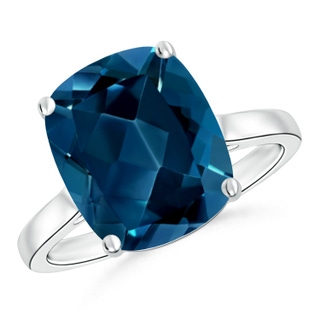 12x10mm AAAA Classic Cushion London Blue Topaz Solitaire Ring in White Gold