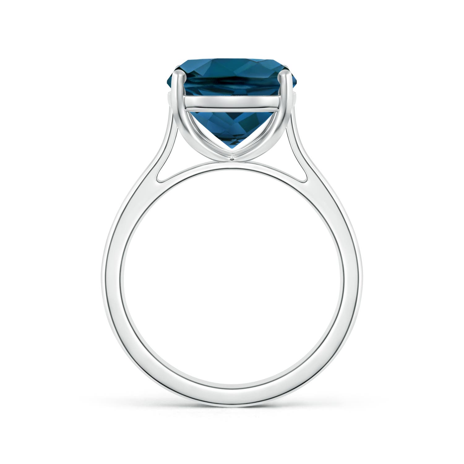12x10mm AAAA Classic Cushion London Blue Topaz Solitaire Ring with Hidden Accents in White Gold - side 3