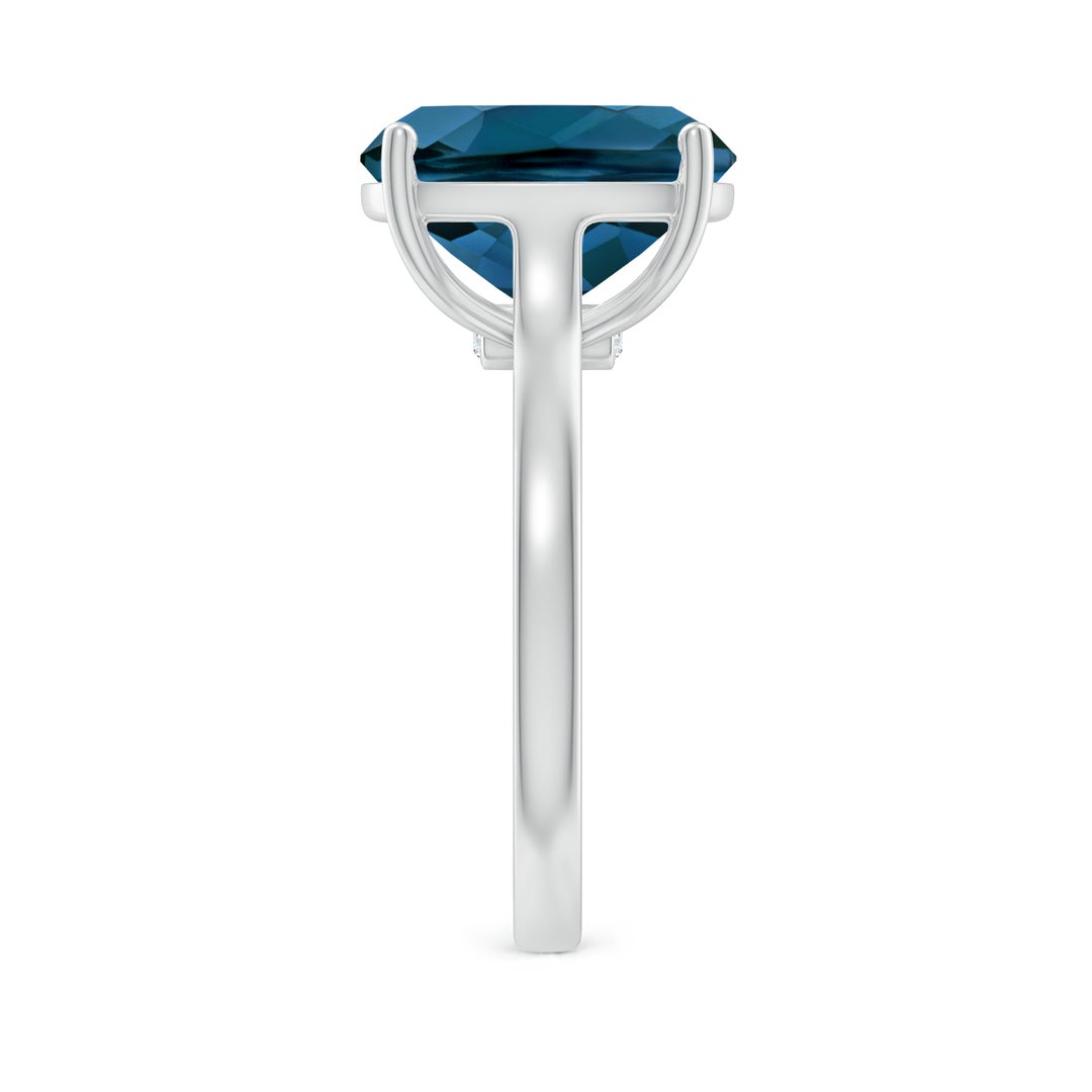 12x10mm AAAA Classic Cushion London Blue Topaz Solitaire Ring with Hidden Accents in White Gold - side 5