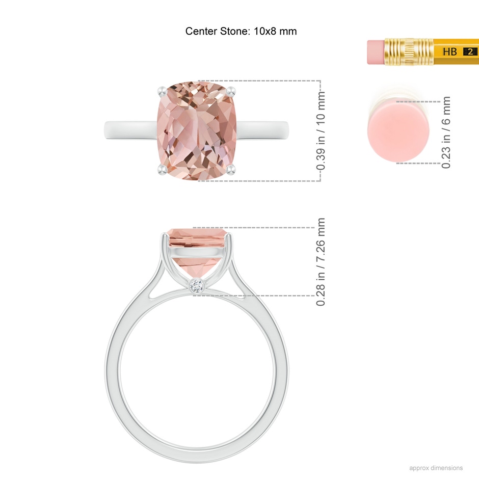 10x8mm AAAA Classic Cushion Morganite Solitaire Ring in White Gold ruler