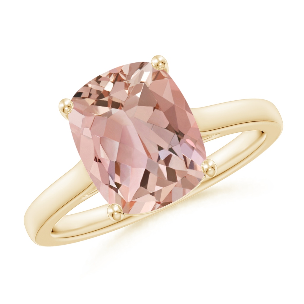 10x8mm AAAA Classic Cushion Morganite Solitaire Ring in Yellow Gold