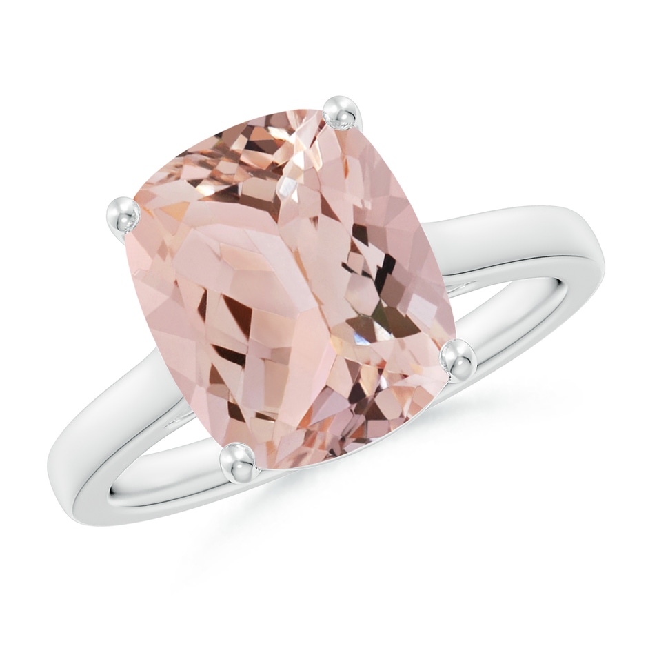 11x9mm AAA Classic Cushion Morganite Solitaire Ring in White Gold 