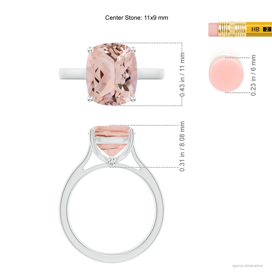 11x9mm AAA Classic Cushion Morganite Solitaire Ring in White Gold ruler