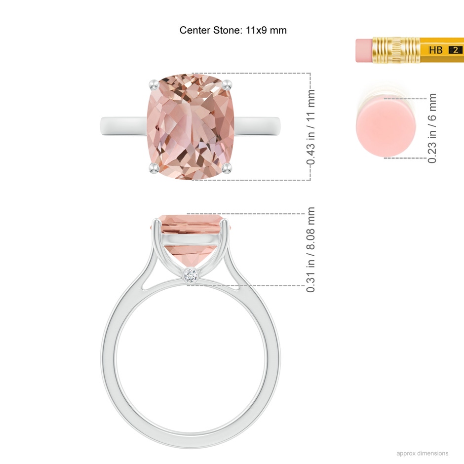 11x9mm AAAA Classic Cushion Morganite Solitaire Ring in P950 Platinum ruler