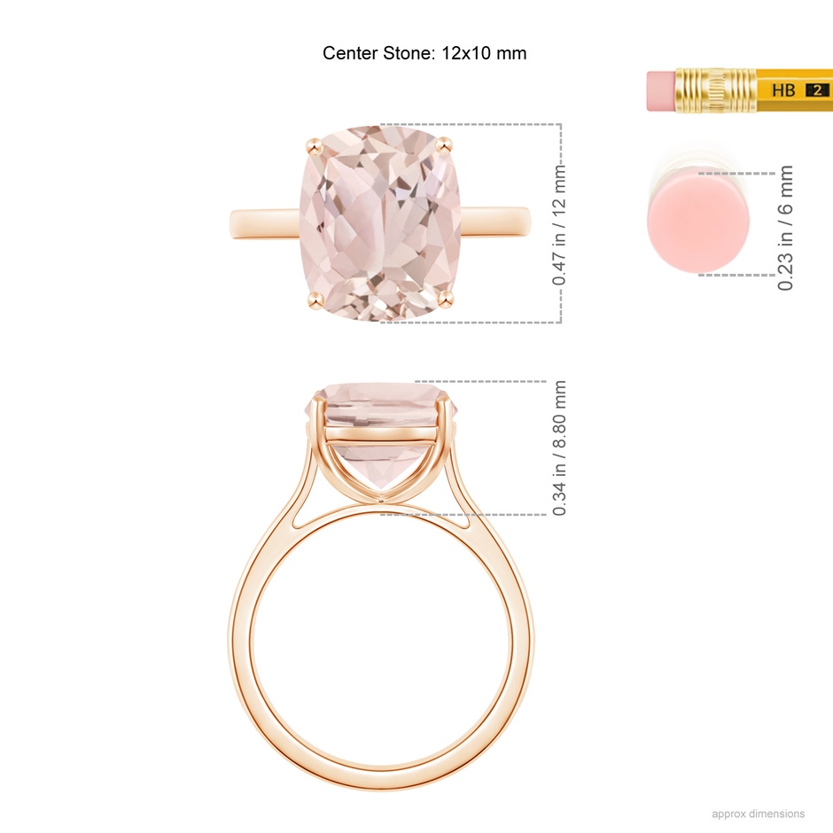 12x10mm A Classic Cushion Morganite Solitaire Ring in Rose Gold ruler
