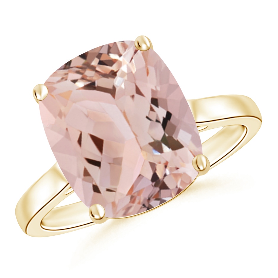 12x10mm AAA Classic Cushion Morganite Solitaire Ring in Yellow Gold 