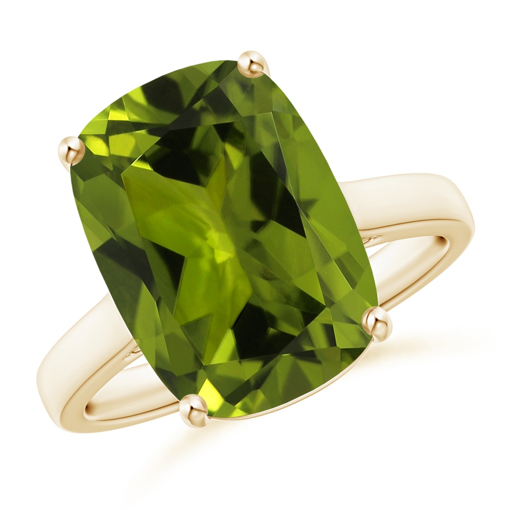 11.02x8.99x5.64mm AA GIA Certified Classic Rectangular Cushion Peridot Solitaire Ring in Yellow Gold