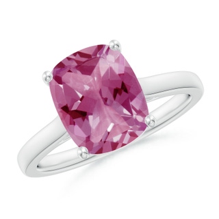 10x8mm AAA Classic Cushion Pink Tourmaline Solitaire Ring in White Gold