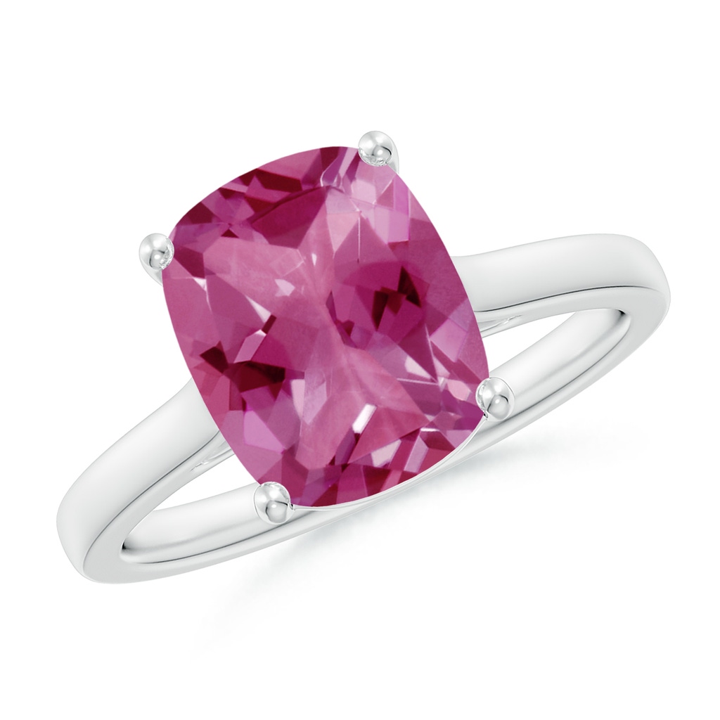 10x8mm AAAA Classic Cushion Pink Tourmaline Solitaire Ring in P950 Platinum