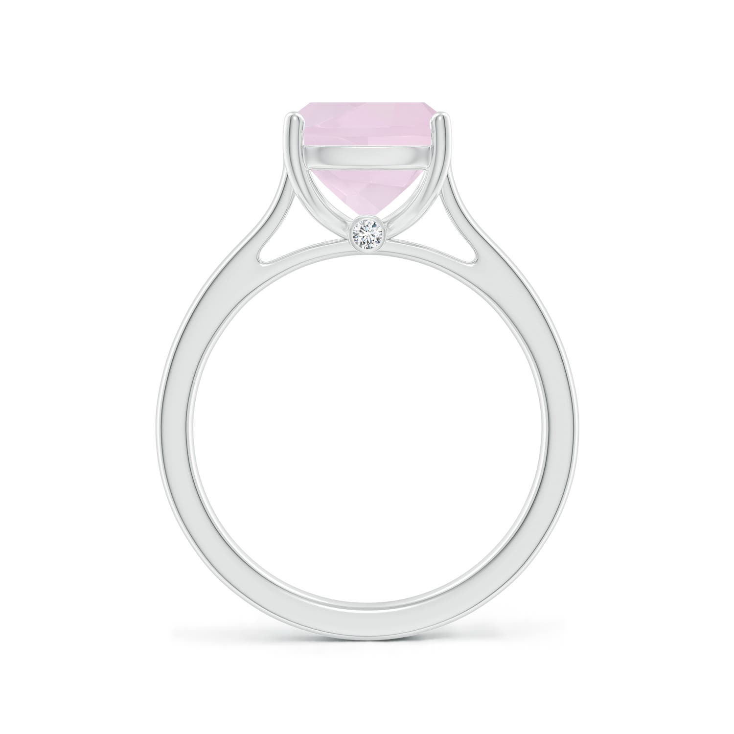 10x8mm A Classic Cushion Rose Quartz Solitaire Ring with Hidden Accents in P950 Platinum - side 2