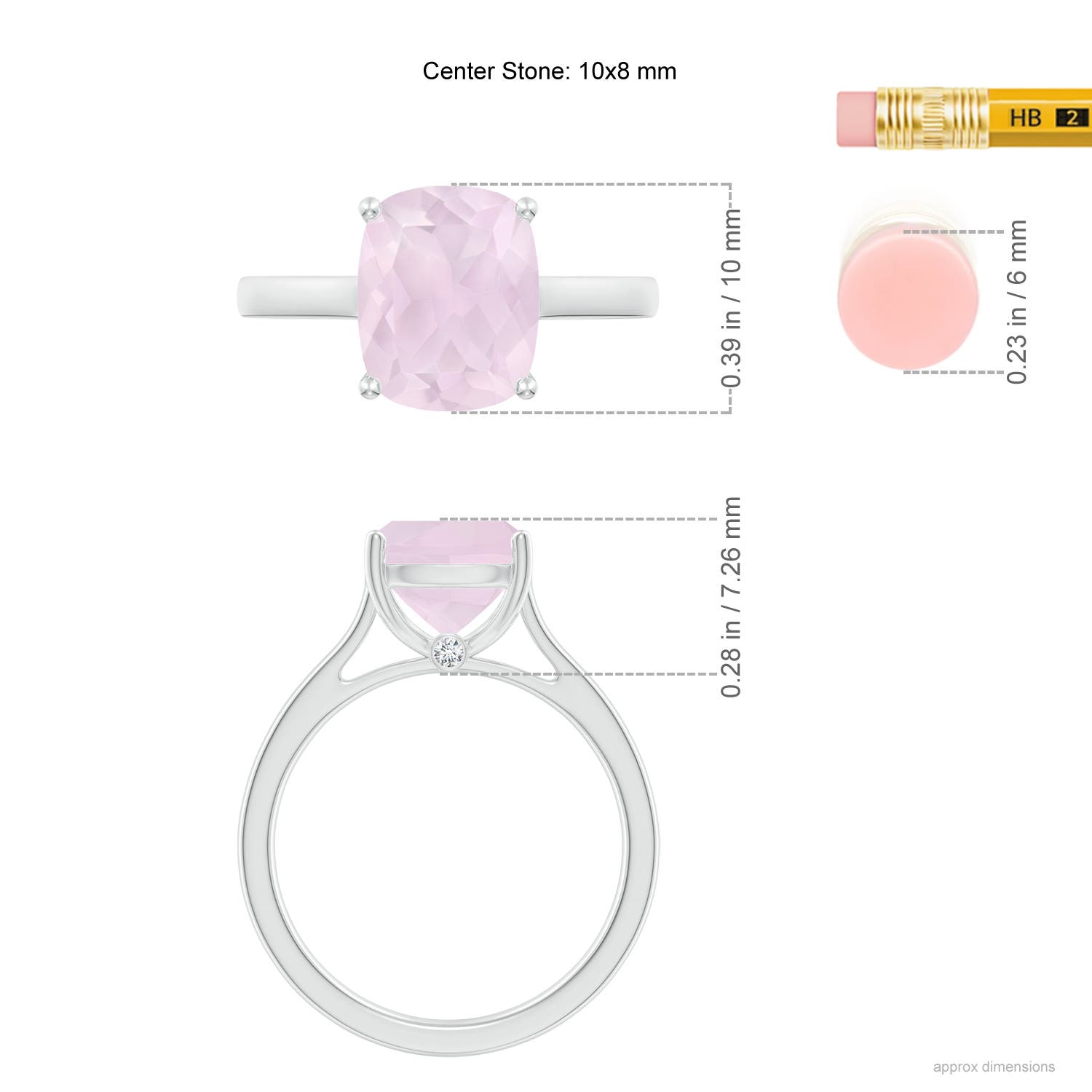 10x8mm A Classic Cushion Rose Quartz Solitaire Ring with Hidden Accents in P950 Platinum - ruler
