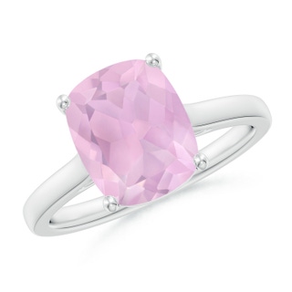 10x8mm AAA Classic Cushion Rose Quartz Solitaire Ring with Hidden Accents in P950 Platinum