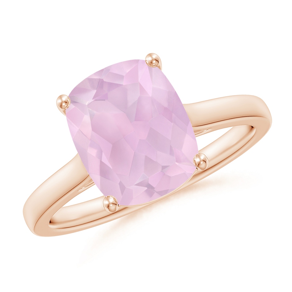 10x8mm AAAA Classic Cushion Rose Quartz Solitaire Ring with Hidden Accents in Rose Gold 