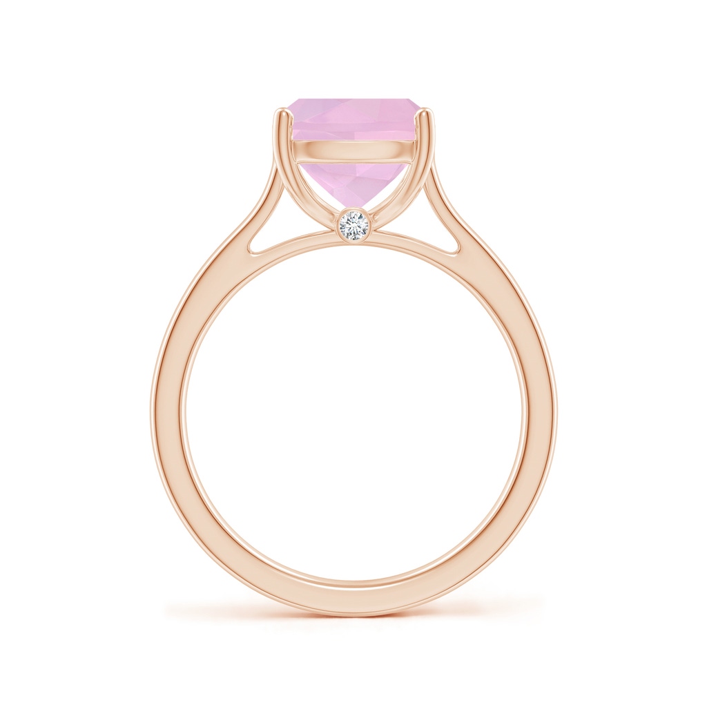 10x8mm AAAA Classic Cushion Rose Quartz Solitaire Ring with Hidden Accents in Rose Gold - Side 199