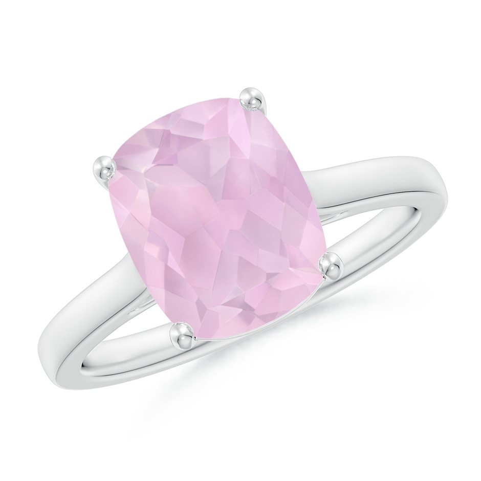 10x8mm AAAA Classic Cushion Rose Quartz Solitaire Ring with Hidden Accents in White Gold 
