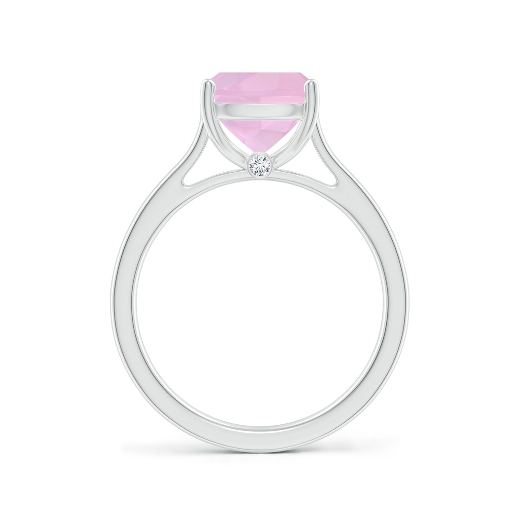 10x8mm AAAA Classic Cushion Rose Quartz Solitaire Ring with Hidden Accents in White Gold - Side 199