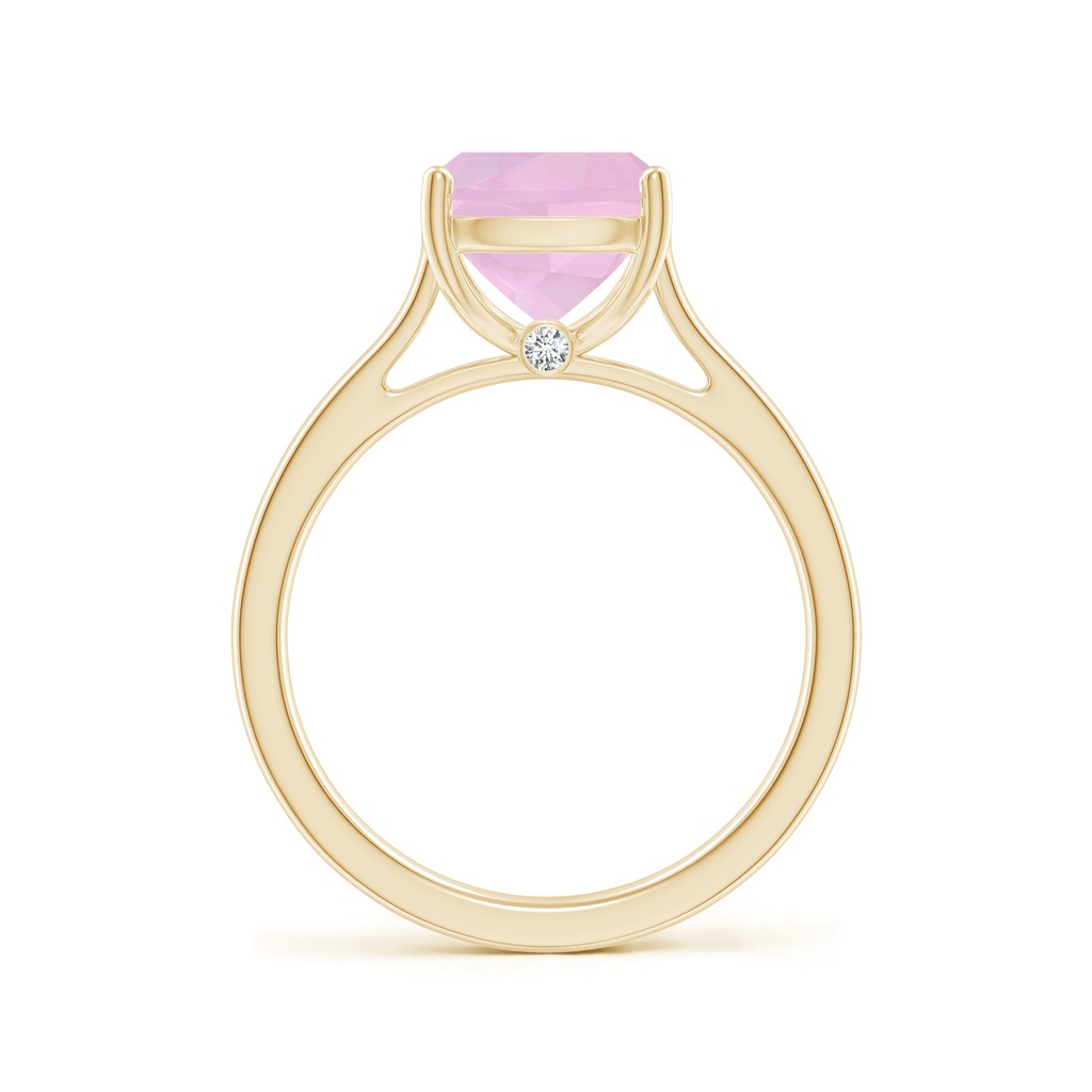 10x8mm AAAA Classic Cushion Rose Quartz Solitaire Ring with Hidden Accents in Yellow Gold - side 199