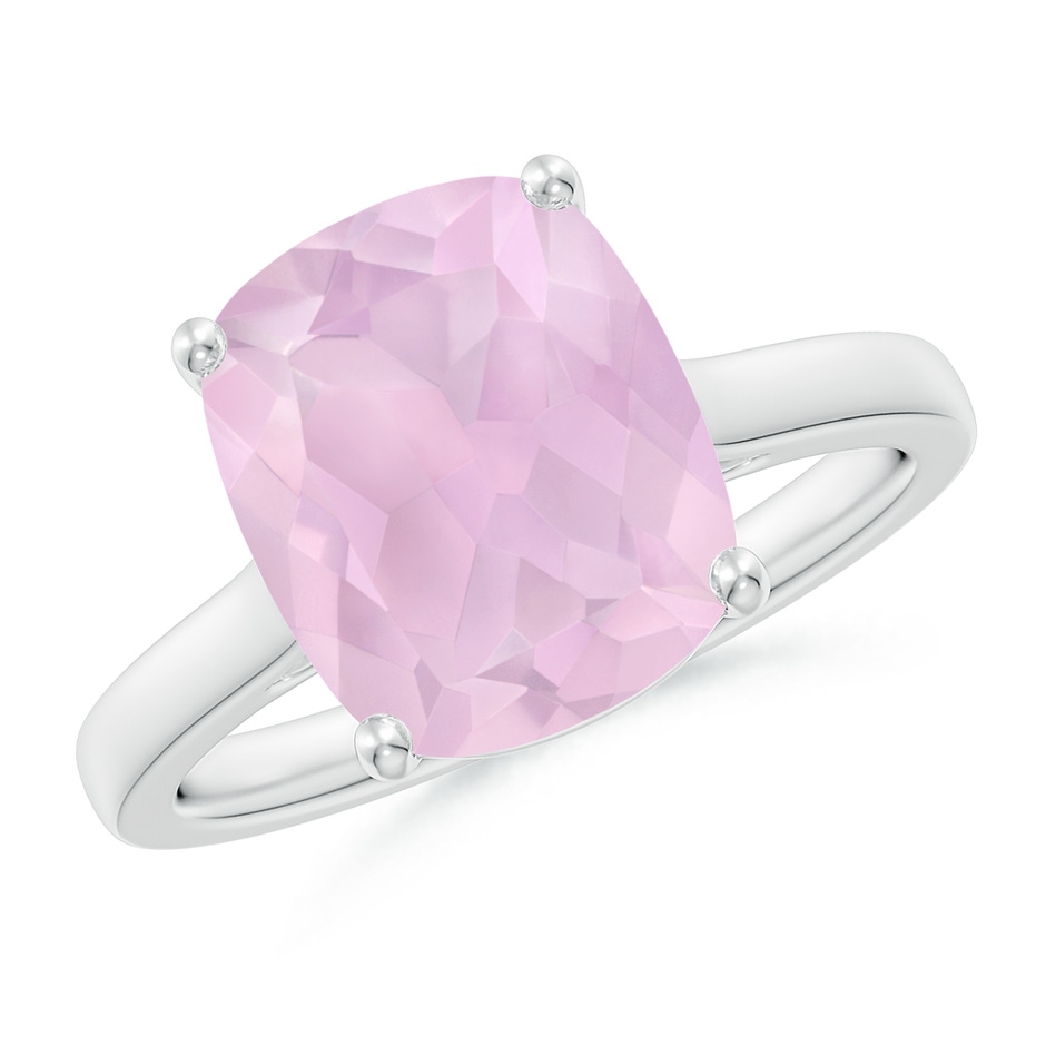11x9mm AAAA Classic Cushion Rose Quartz Solitaire Ring with Hidden Accents in P950 Platinum 
