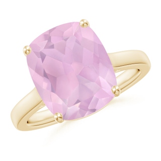12x10mm AAA Classic Cushion Rose Quartz Solitaire Ring with Hidden Accents in Yellow Gold