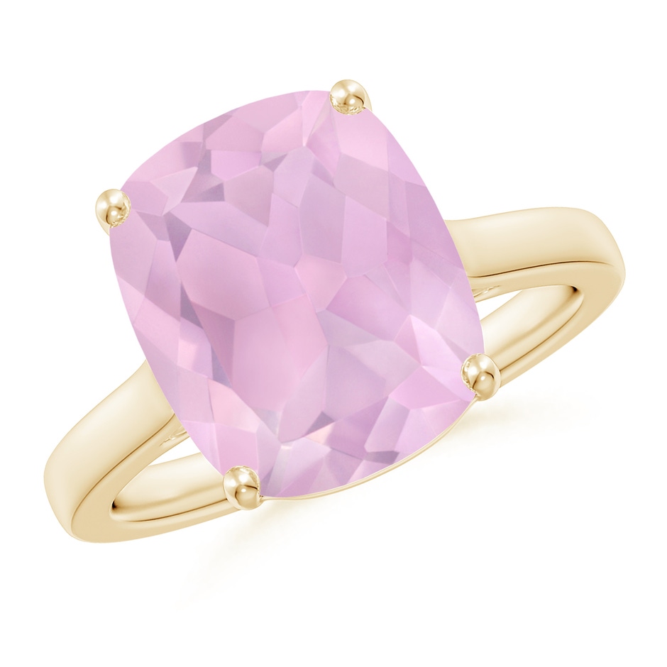 12x10mm AAA Classic Cushion Rose Quartz Solitaire Ring with Hidden Accents in Yellow Gold 