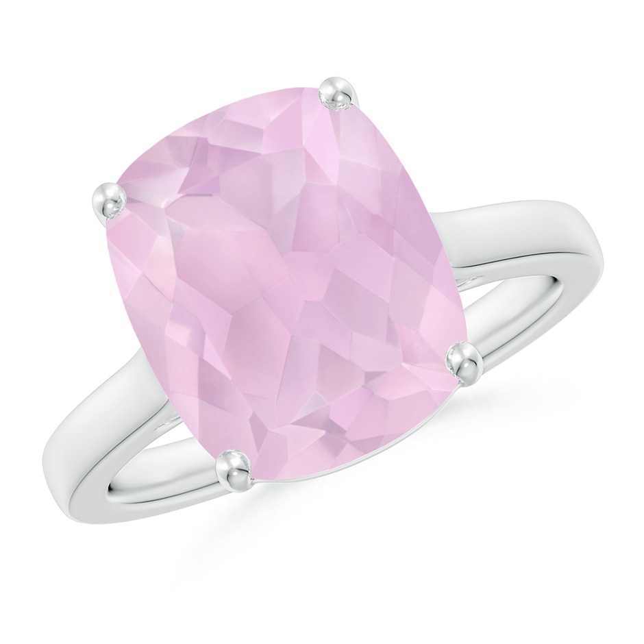12x10mm AAAA Classic Cushion Rose Quartz Solitaire Ring with Hidden Accents in P950 Platinum 