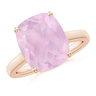 12x10mm AAAA Classic Cushion Rose Quartz Solitaire Ring with Hidden Accents in Rose Gold