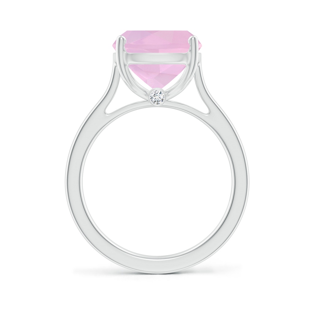 12x10mm AAAA Classic Cushion Rose Quartz Solitaire Ring with Hidden Accents in White Gold - side 199