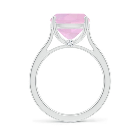12x10mm AAAA Classic Cushion Rose Quartz Solitaire Ring with Hidden Accents in White Gold - side 3
