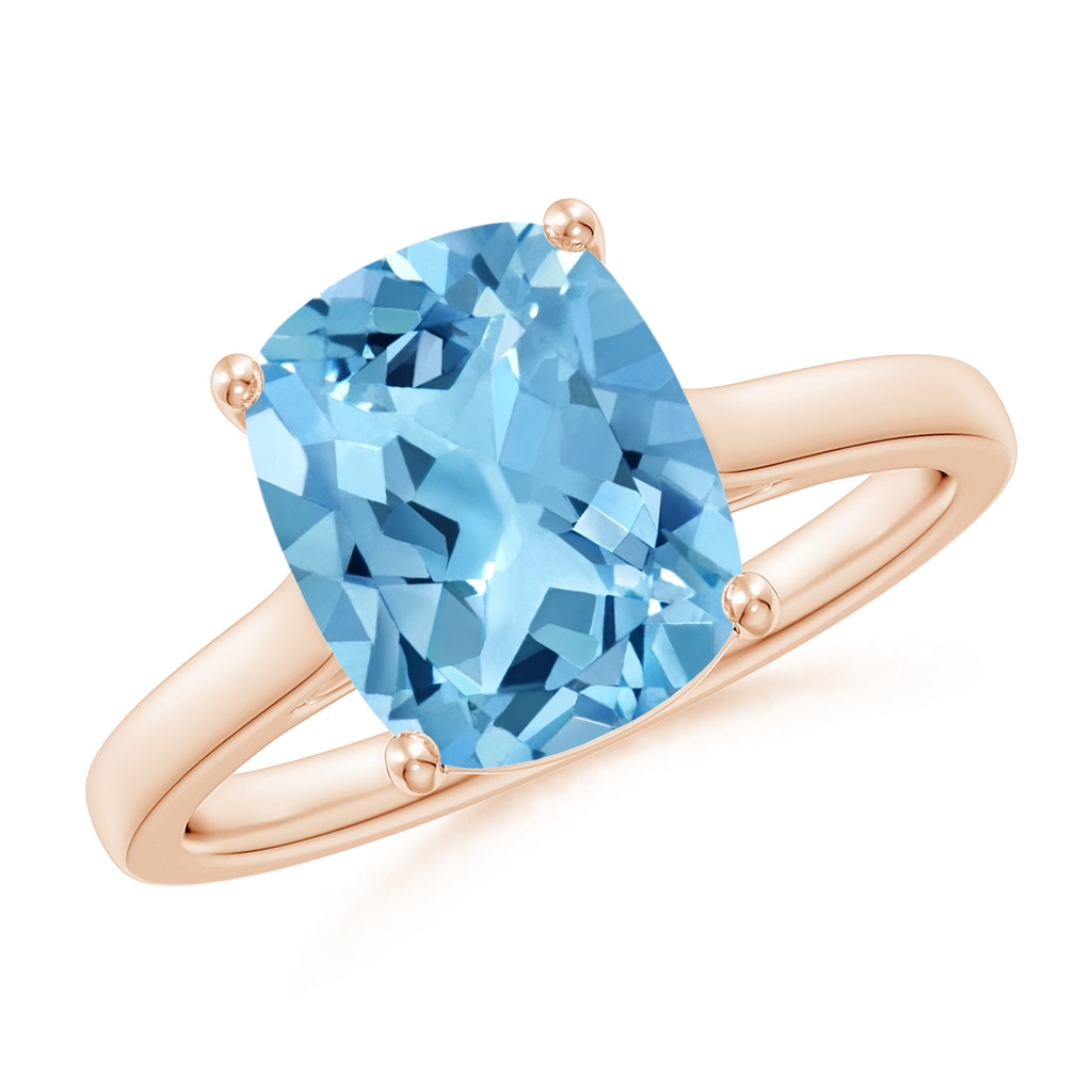 10x8mm A Classic Cushion Swiss Blue Topaz Solitaire Ring with Hidden Accents in 10K Rose Gold