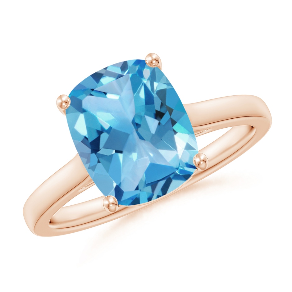 10x8mm AA Classic Cushion Swiss Blue Topaz Solitaire Ring with Hidden Accents in Rose Gold 